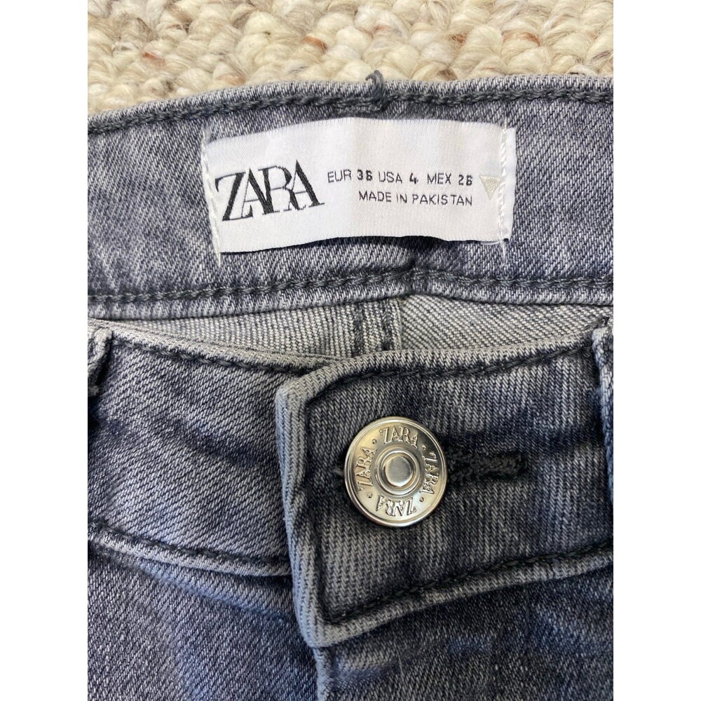 Zara High-Rise Straight Leg Side Split Hem Washed Gray Distressed Size 4 - Picture 8 of 9
